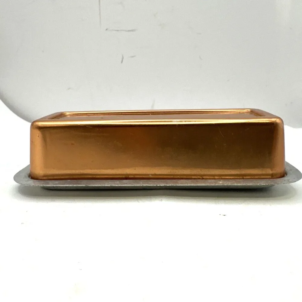 Vintage Copper Covered Butter Dish tin bottom